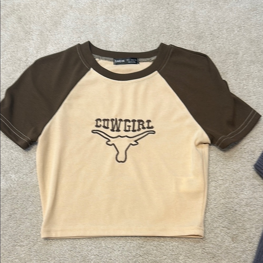 Cowgirl cropped T-Shirt - Brown and Cream